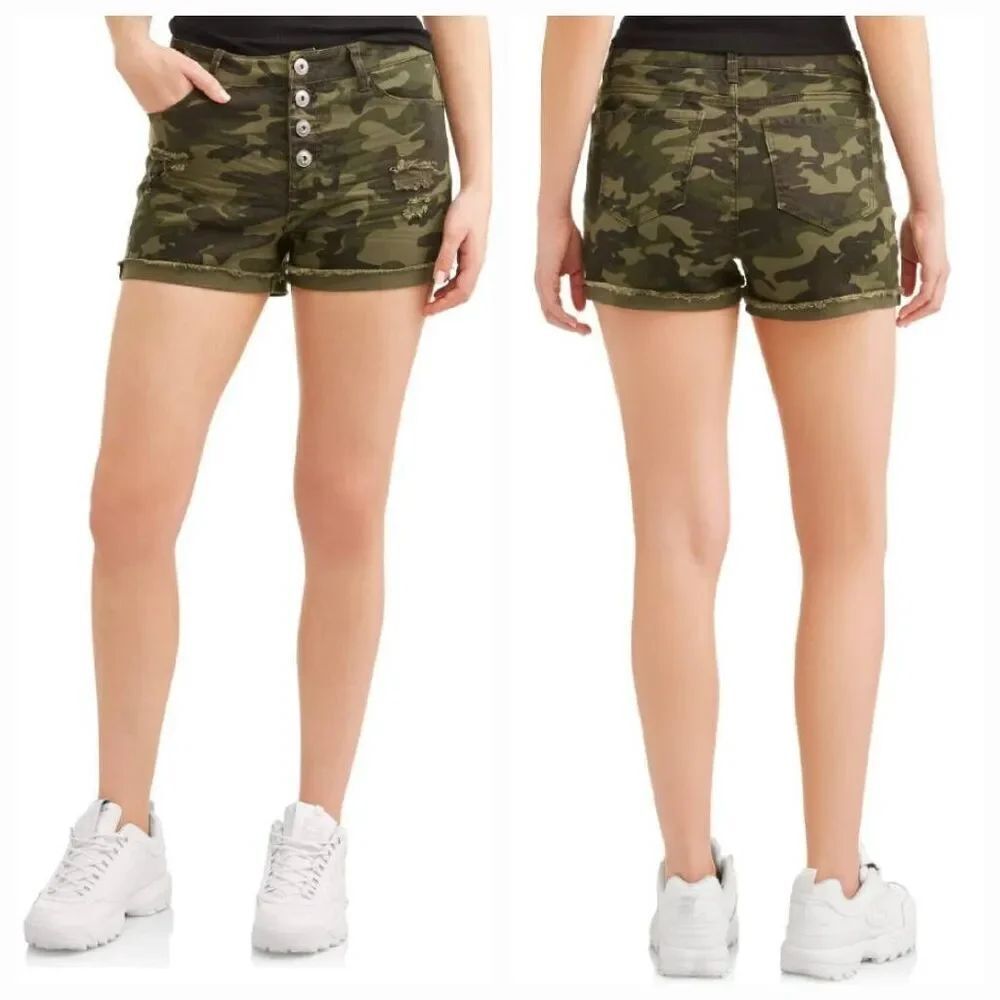 💜Green Camo High Rise Sculpting Denim Shorts Size 31